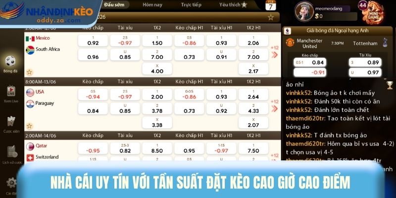 Nhà cái uy tín với tần suất đặt kèo cao giờ cao điểm